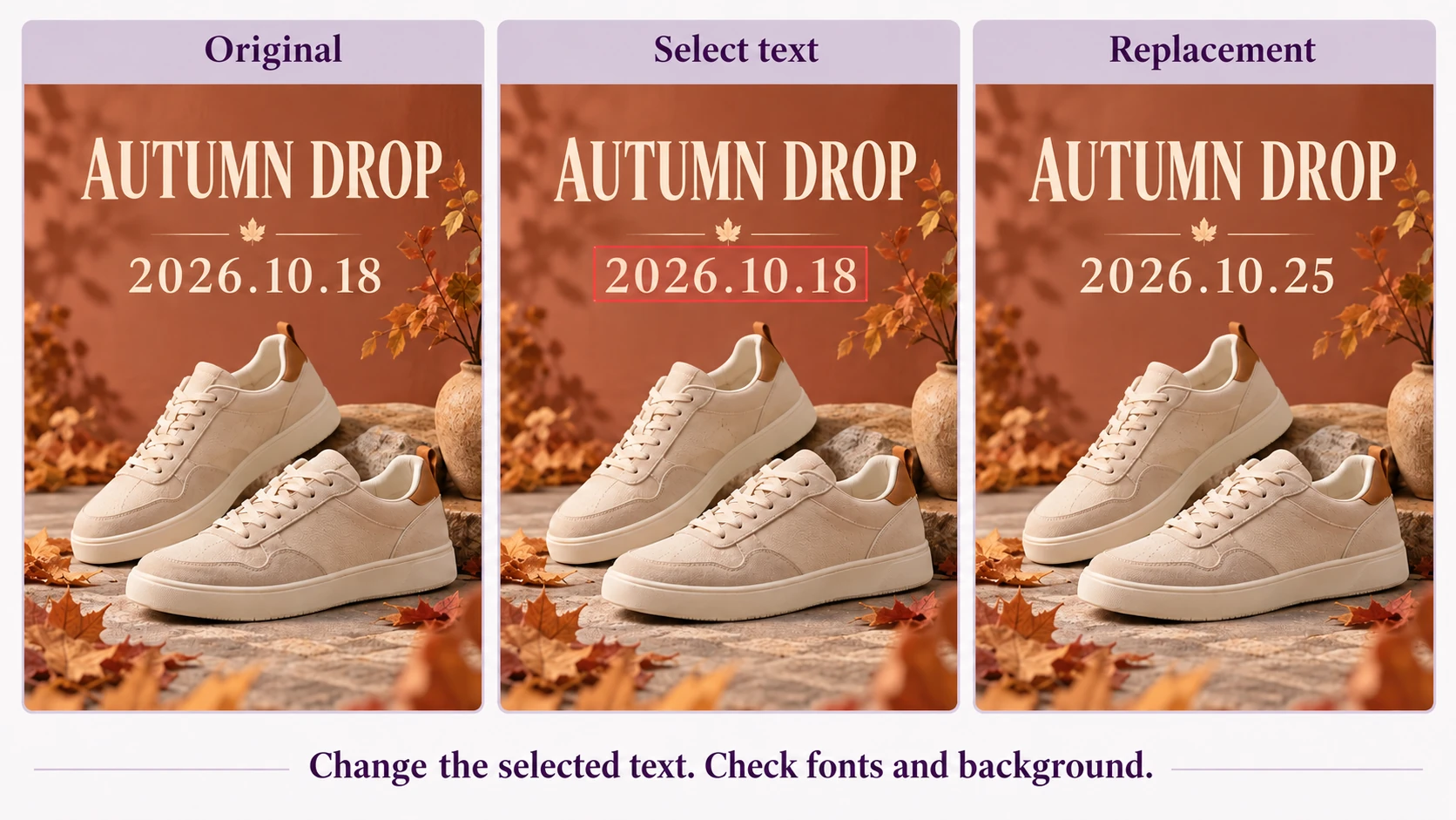 Poster-date teaching example showing the original, selected date and replacement