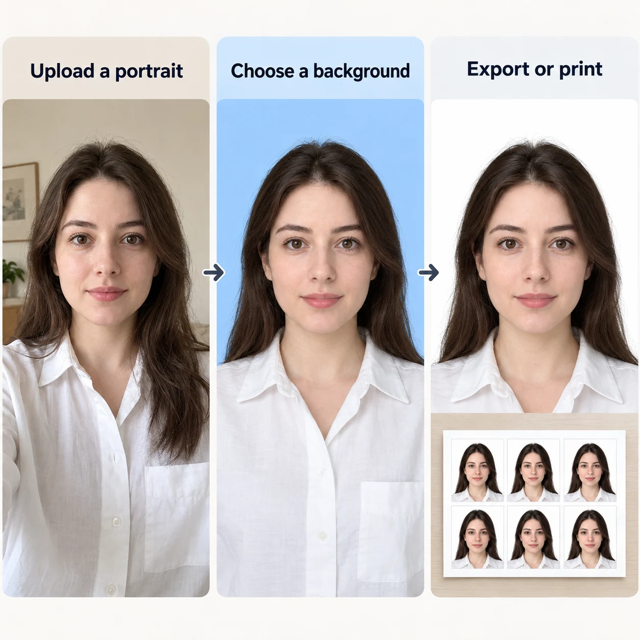 Portrait background and print-layout illustration for the Raven AI photo size maker