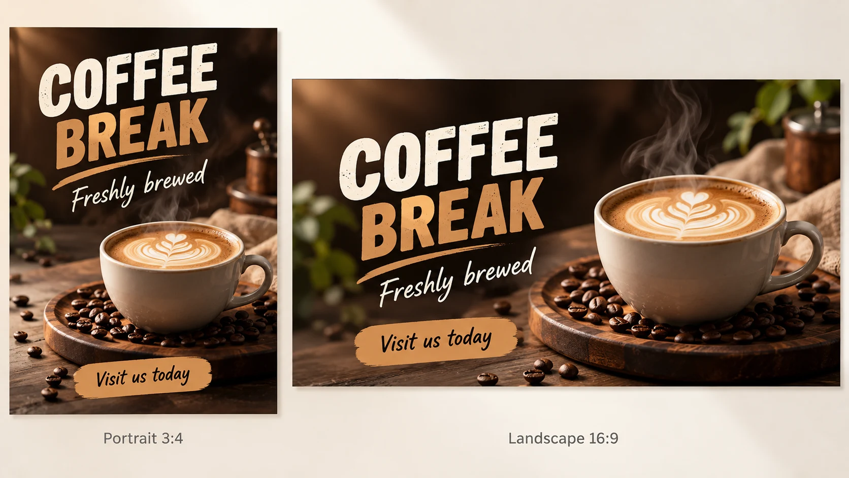 A side-by-side layout uses the wider space. Prioritize complete text and products instead of stretching the original image.