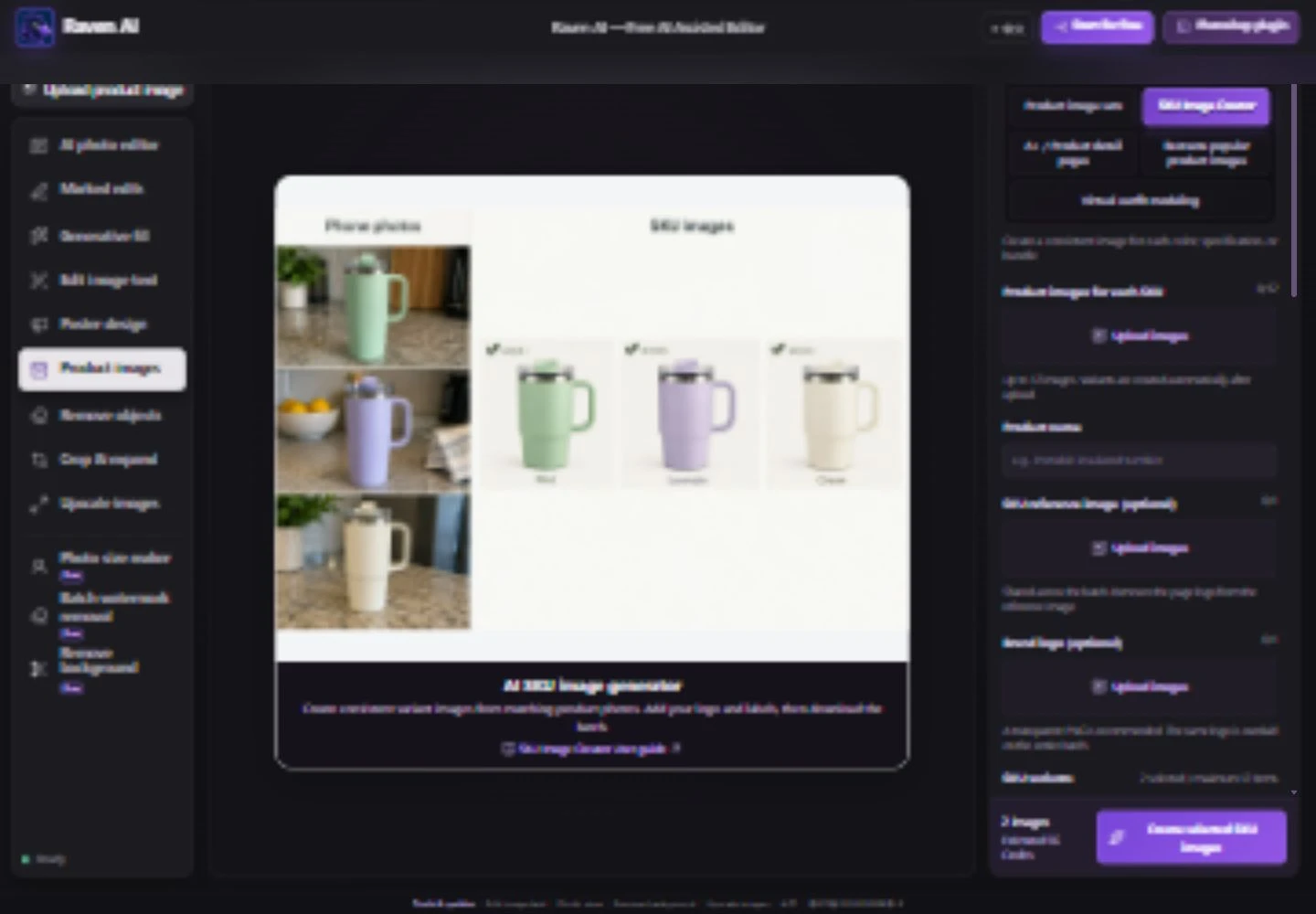 Three color variants, one consistent SKU layout: actual English workspace and settings